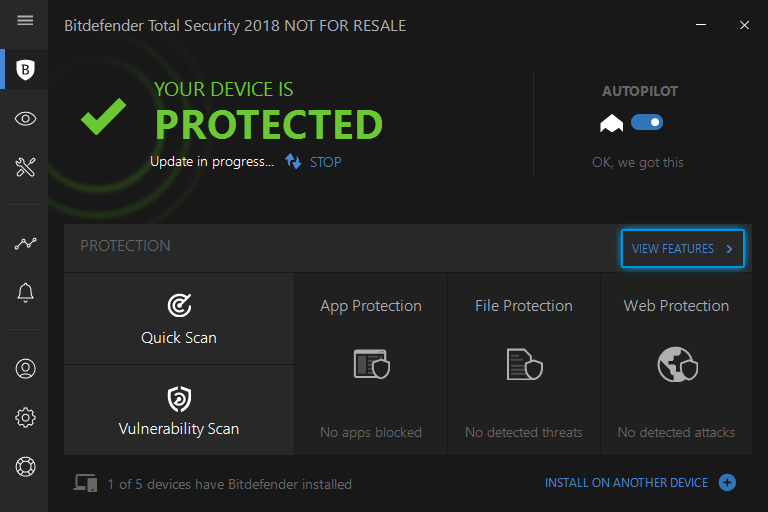 Click on VIEW FEATURES on the Protection tab on Bitdefender.