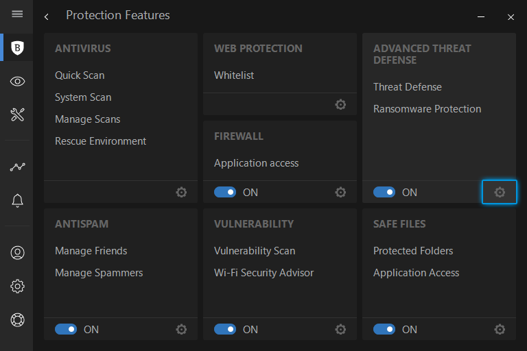 Click on the Gear icon under the ADVANCED THREAT DEFENSE panel.