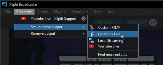 A new output can be made through the Broadcast menu.