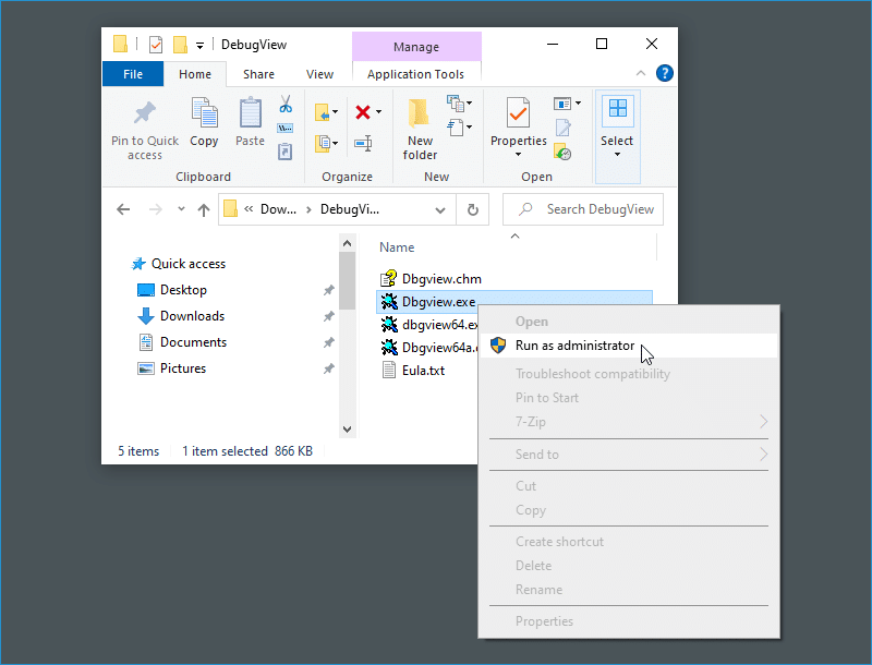 Running Dbgview.exe as administrator