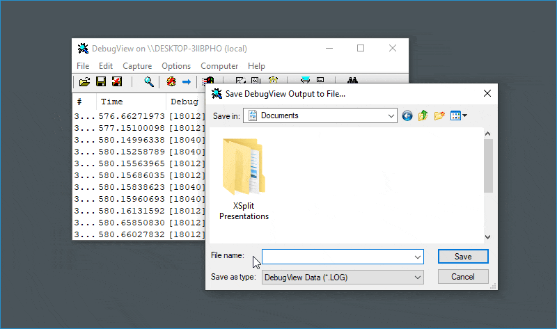 Naming and saving the debugview file as a text file