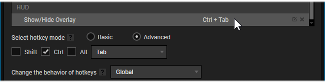 Setting a hotkey to trigger in-game HUD from Tools &gt; Settings &gt; Hotkeys