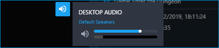 Desktop audio button showing the system sound volume and the default speakers being used