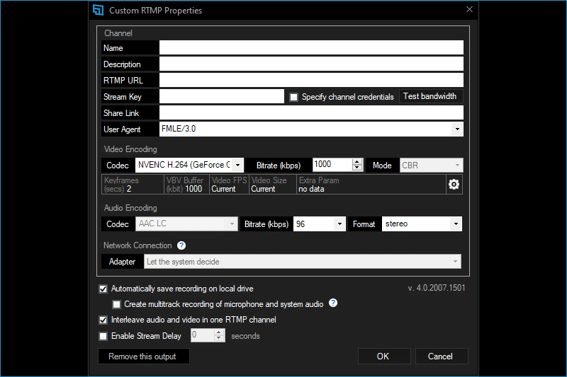 Custom RTMP properties general overview