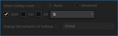 XBC Hotkey Settings showing Shift+G as the set hotkey
