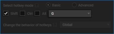 XBC Hotkey Settings showing Shift&plus;G as the set hotkey