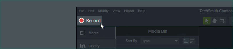 Select the Record tab on Camtasia