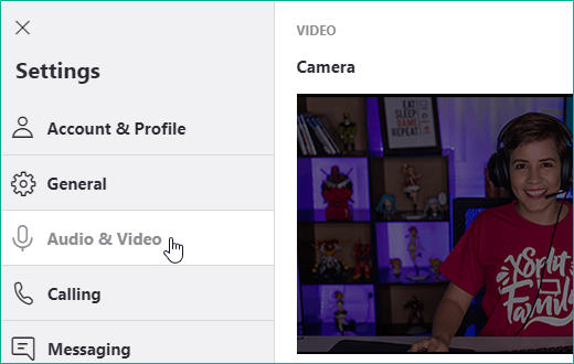 Audio &amp; Video selected in Skype's Settings