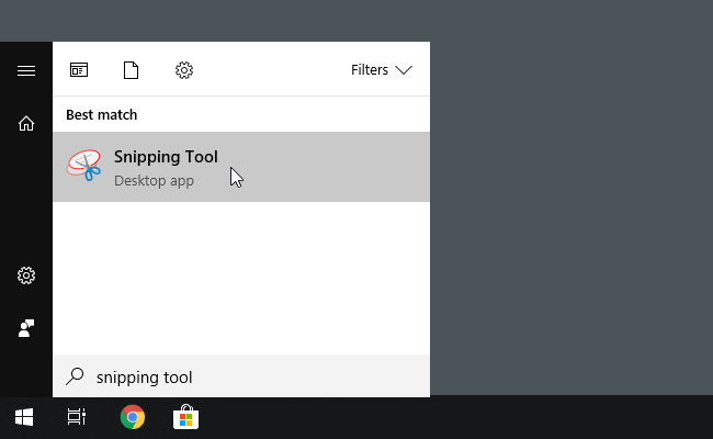 Snipping tool appearing in the best match results in Windows 10