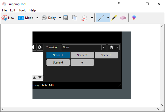 Snipping tool displaying the are of the screen that was captured