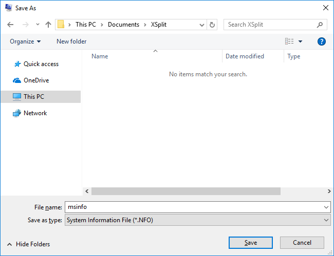 Setting the filename for the MSINFO file and ensuring it&apos;s saved as a .NFO format.