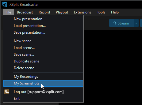 File > My Screenshots highlighted in XBC