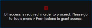 Popup showing that DLL access permission is required