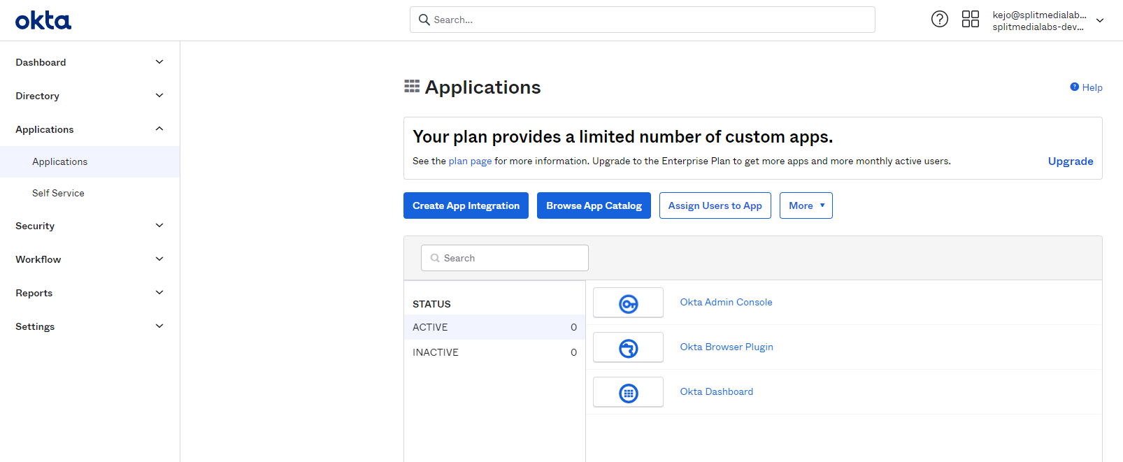 OKTA > Applications > Create App Integrations Option