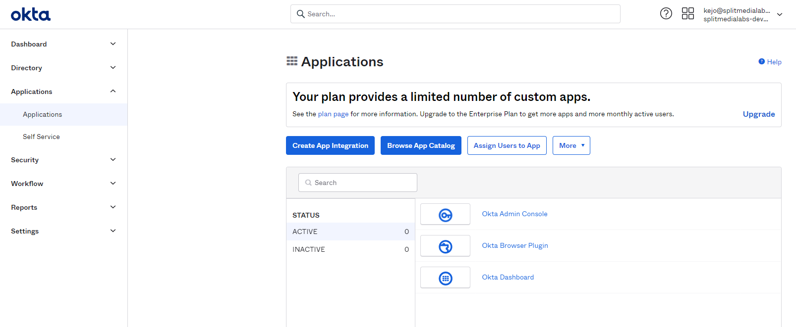 OKTA &gt; Applications &gt; Create App Integrations Option