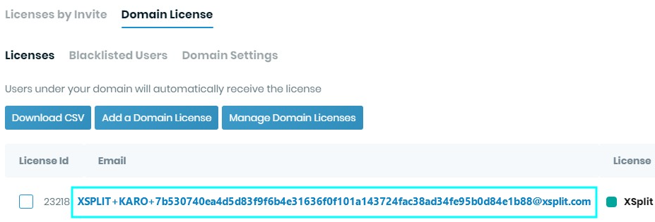 Private key licenses redemption - how it looks like from the domain license management page