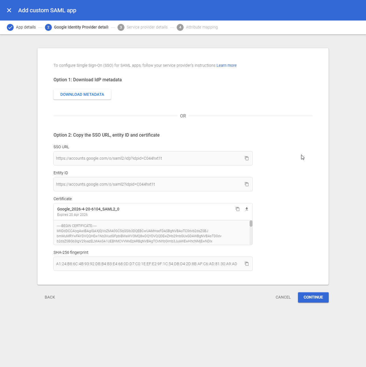 Naming the app XSplit under custom SAML app setup