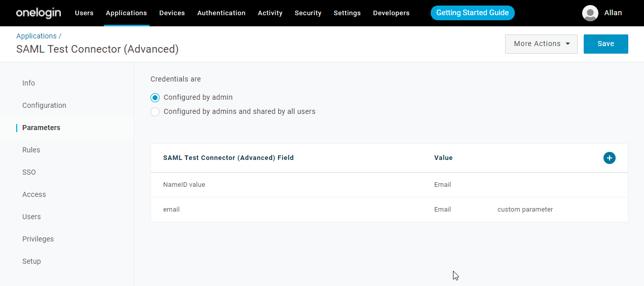 Onelogin SAML Test connector advanced settings