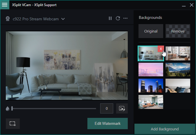 Selecting a background image for deletion in XSplit VCam