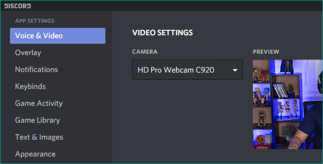 Voice and Video Settings selected on Discord