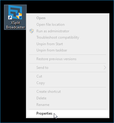 Right-clicking the XBC desktop icon and selecting Properties