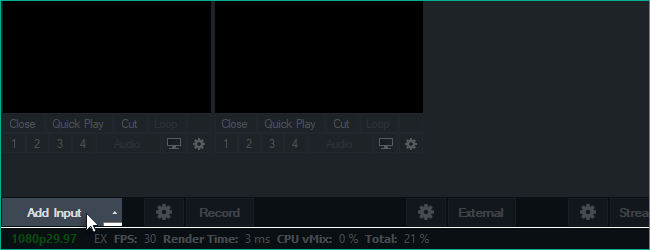 Highlighting the Add Input button on VMix