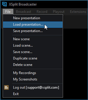 Load Presentation under File Menu in XBC