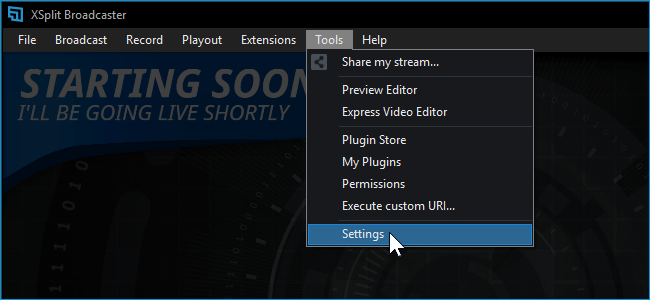 Settings option under the Tools Menu