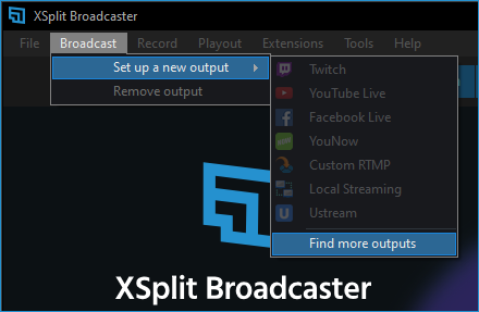 Outputs for additional streaming platforms can also be added via the same menu.