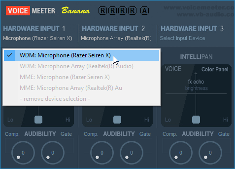 Selecting a microphone as the hardware input