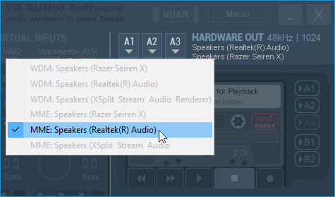 Selecting MME: Speakers as the Hardware Output