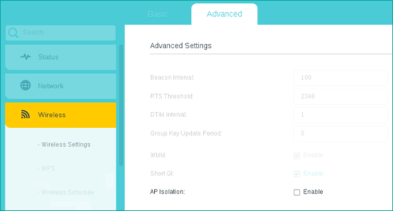 Router Wireless Advanced settings