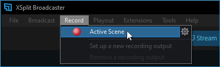 Record &gt; Active scene highlighted