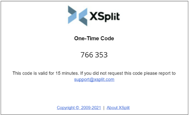 XSplit - OTP code received through email