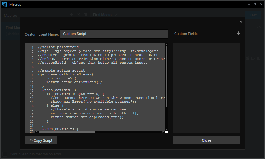 Custom Scripts sample for Macros