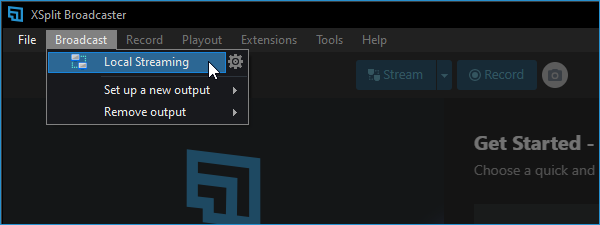 User-created Local Streaming output highlighted
