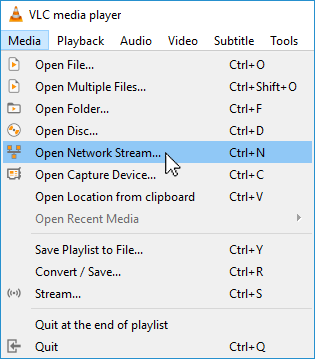 Selecting Open Network Stream in VLC