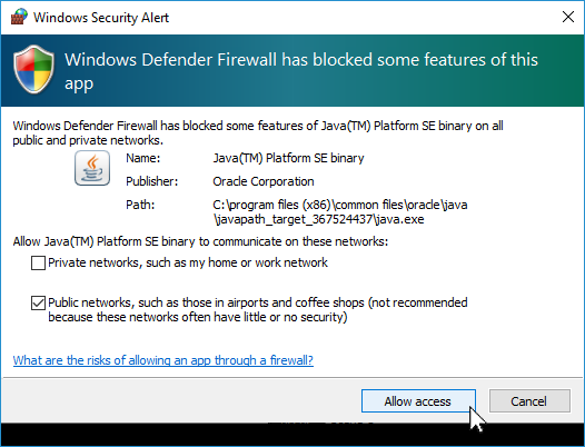 Windows defender firewall set to allow the local streaming in your network