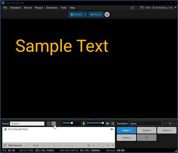A Sample text moving depending when switching from preset 1 to preset 2