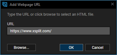 Adding the Xsplit web address in the Add Webpage URL window