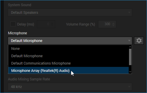 Selecting Microphone Array as the Microphone option