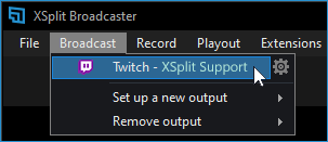 Created Twitch outputs wlll be shown in the Broadcast menu.