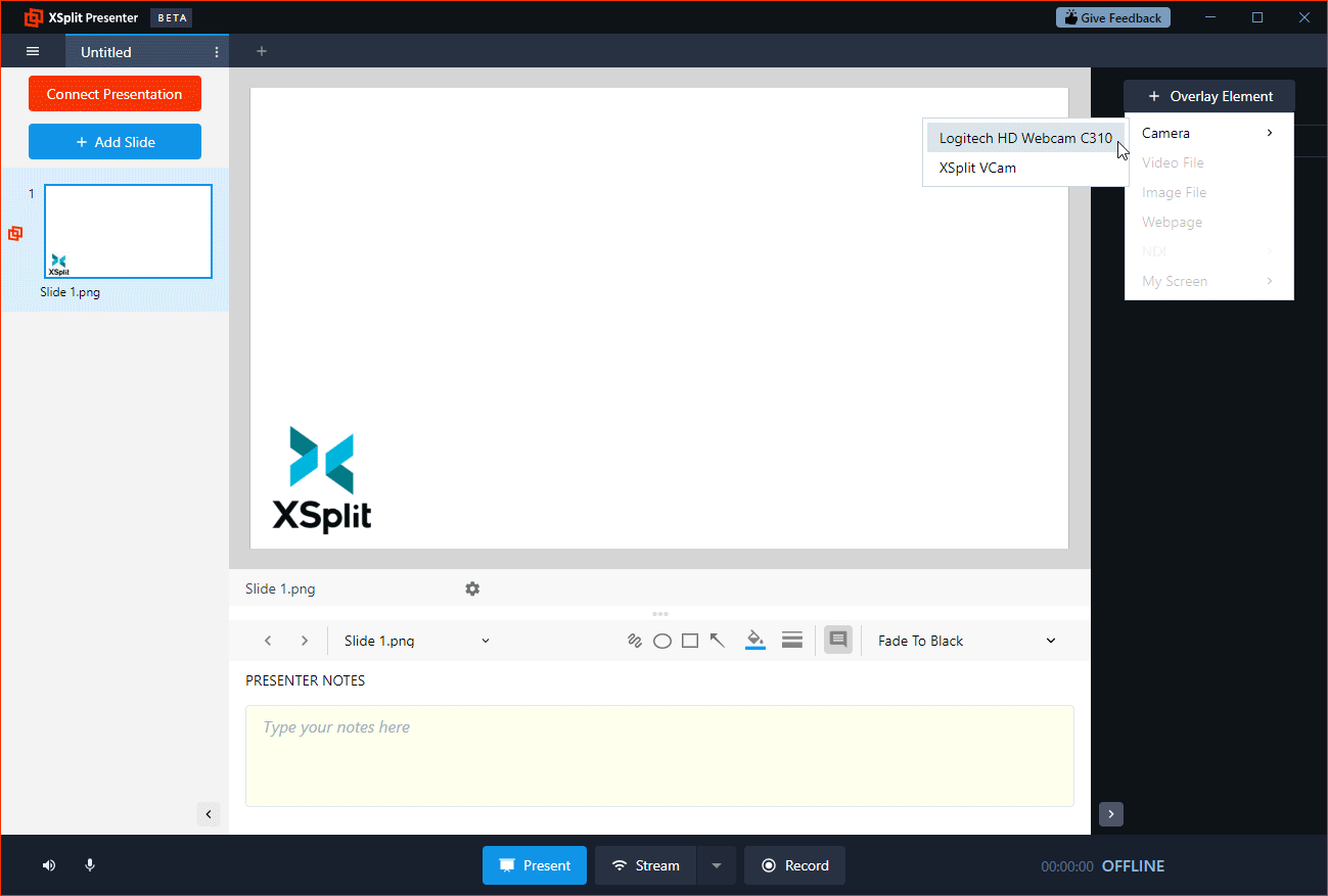 XPT Adding a webcam as an overlay element