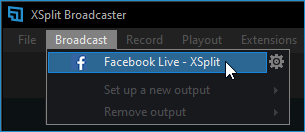 Created Broadcast outputs will be shown inside the Broadcast menu.