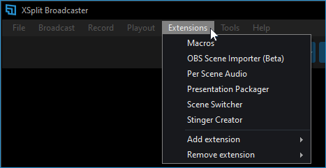Extensions Menu overview in XBC