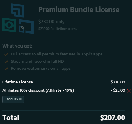 XSplit Affiliate Program - Discount in effect before purchase