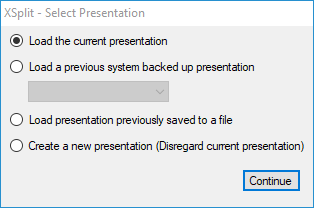 XBC's presentation recovery menu
