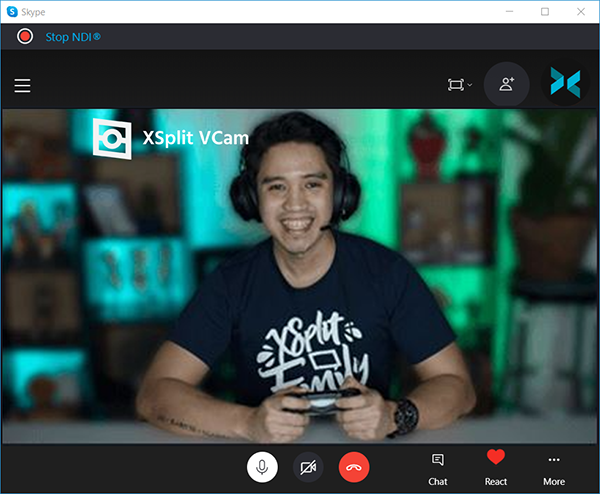 Skype video call window showing XVC in correct (unmirrored) orientation