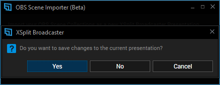 XBC OBS Scene importer confirmation message