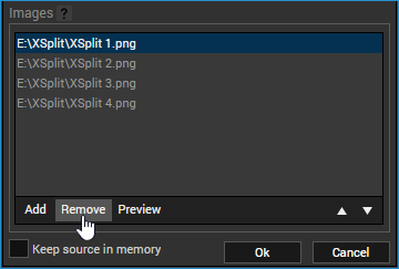 Highlighting the Remove button in the image Slideshow properties window